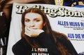 Closeup of Rolling Stone music magazine cover with portrait of singer Alanis Morissette