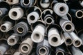 Closeup of rolls of textile and fabric for roller blinds in a factory Royalty Free Stock Photo