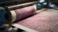 Closeup of a rolltoroll textile printer demonstrating the process where dynamic patterns merge with embedded conductive Royalty Free Stock Photo