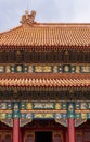 Closeup of roof detail at Gate of Supreme harmony in Forbidden City, Beijing, China