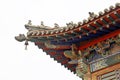 Closeup of the roof ornaments of the Buddhist temple complex Tianning in Beijing, China