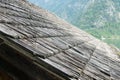 Closeup roof overlapping wood wooden shingles tradition Royalty Free Stock Photo