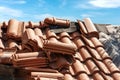 Closeup of a Roof under Repair with Orange Tiles - Italy Royalty Free Stock Photo