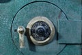 Closeup of the rotary combination lock of a vintage safe deposit box Royalty Free Stock Photo