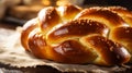 A closeup of a round challah bread, a symbol of the holiday