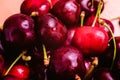 Closeup round sweet red cherries, Summertime