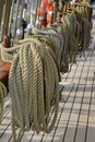 Tied ropes on a tallship Royalty Free Stock Photo
