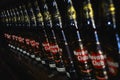 Closeup of a row of Havana club rum bottles in a museum in Havana, Cuba