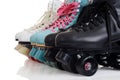 Closeup row of quad roller skates Royalty Free Stock Photo