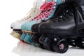 Closeup row of quad roller skates