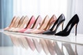 Closeup Of Row Of Stylish Highheeled Shoes