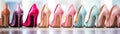 Closeup Of Row Of Stylish Highheeled Shoes Panoramic Banner