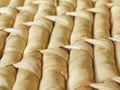 Closeup rows of natural woven basketry. Pattern detail.