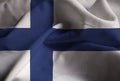 Closeup of Ruffled Finland Flag, Finland Flag Blowing in Wind Royalty Free Stock Photo