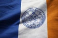 Closeup of Ruffled New York City Flag, New York City Flag Blowing in Wind Royalty Free Stock Photo