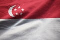 Closeup of Ruffled Singapore Flag, Singapore Flag Blowing in Wind Royalty Free Stock Photo