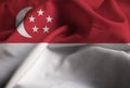 Closeup of Ruffled Singapore Flag, Singapore Flag Blowing in Wind Royalty Free Stock Photo