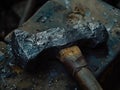 Closeup of a rugged, weathered hammer head