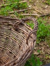 Closeup of a rural woven basket on the grass Royalty Free Stock Photo