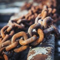 closeup of rusted chains from ship