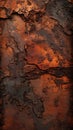 Closeup of a rusted metal surface with a brown pattern of scorch