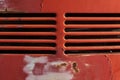 Closeup Of Rusty Aged Red Car Vents Retro Style Old Vw Beetle Rear Peeled Bright Red Paint In Sofia, Bulgaria, Eastern Europe