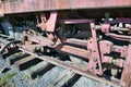 closeup with rusty old locomotive wheels Royalty Free Stock Photo