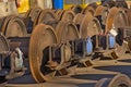 Closeup of rusty train wheels Royalty Free Stock Photo
