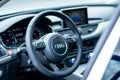 Closeup of S-Line leather steering wheel inside Audi A6