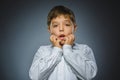 Closeup sad boy with worried stressed face expression Royalty Free Stock Photo