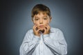 Closeup sad boy with worried stressed face expression Royalty Free Stock Photo