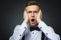 Closeup sad boy with worried stressed face expression Royalty Free Stock Photo