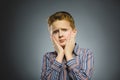 Closeup sad boy with worried stressed face expression Royalty Free Stock Photo