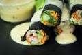 Closeup Salad roll in black dish Royalty Free Stock Photo