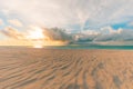 Beautiful cloudscape over the sea, sunrise horizon sand waves. Idyllic inspirational beach landscape Royalty Free Stock Photo