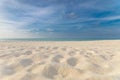 Closeup sea sand sky beach. Panoramic beach landscape. Inspire tropical beach seascape horizon. Royalty Free Stock Photo