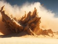 closeup of sand explosion with smoke. ai generative
