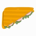 Closeup sandwich form toasts with ham, cheese, salad. American traditional breakfast with popular products. Vector hand drawn