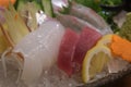 Closeup Sashimi plate, fresh squid and tuna Royalty Free Stock Photo