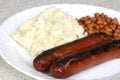 Closeup sausages with mashed potatoes