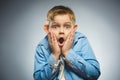 Closeup Scared and shocked little boys. Human emotion face expression Royalty Free Stock Photo