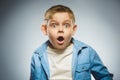 Closeup Scared and shocked little boys. Human emotion face expression Royalty Free Stock Photo