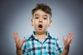 Closeup Scared and shocked little boys. Human emotion face expression Royalty Free Stock Photo