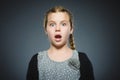 Closeup Scared and shocked little girl. Human emotion face expression Royalty Free Stock Photo