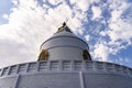 Closeup scenic view of World Peace Pagoda (Pokhara Shanti Stupa) Buddhist temple in Pokhara Nepal