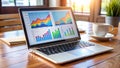 Closeup screen of the laptop or notebook device, displaying the colorful website traffic metrics,