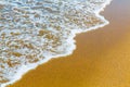 Closeup of sea foam on wet golden sand with copy space Royalty Free Stock Photo