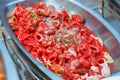 Closeup of Seafood Fra Diavolo in a metal container