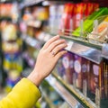 Closeup selection of merchandise in the supermarket