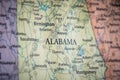 Selective Focus Of Alabama State On A Geographical And Political State Map Of The USA